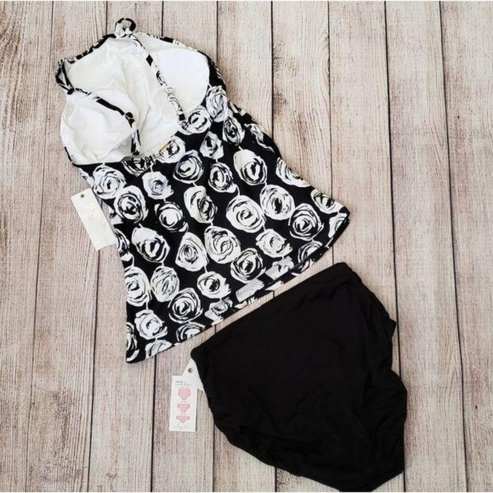 NWT Anne Cole Halter High Neck Floral Tankini Top and Bottom Set - Picture 7 of 14
